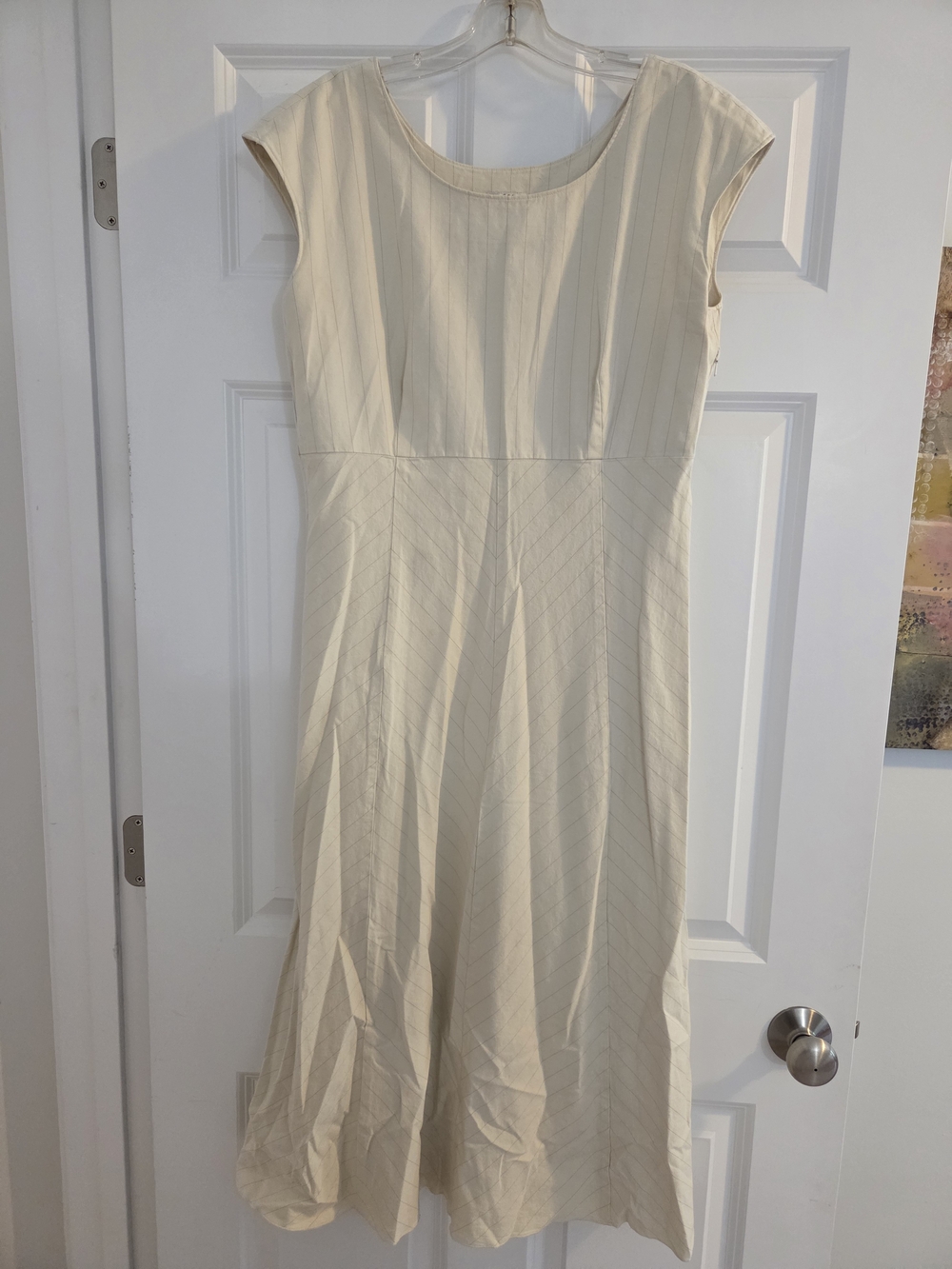 J. Jill Cream Cotton-Linen Blend Cap-Sleeve Fit-and-Flare Midi Dress